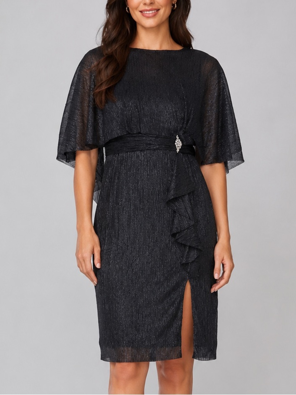 🆕🖤✨R&M Richards Petite Navy Metallic Overlay Cocktail Dress Rhinestone Size 6P